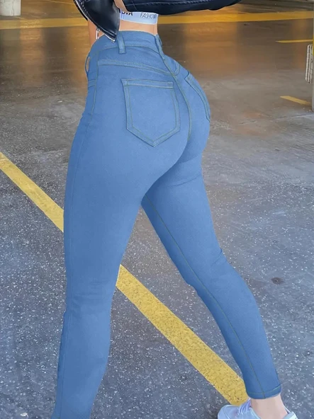 Kadın Yüksek Bel önden Düğmeli Dar Kesim Kot Pantolon - 3