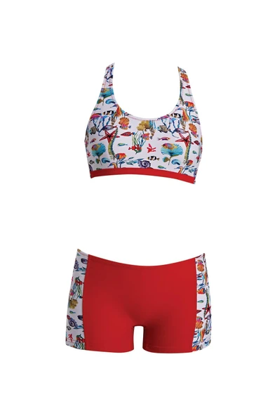 Ruko Maio 24158-2 Kız Çocuk Desenli Freeset Şortlu Bikini Takım