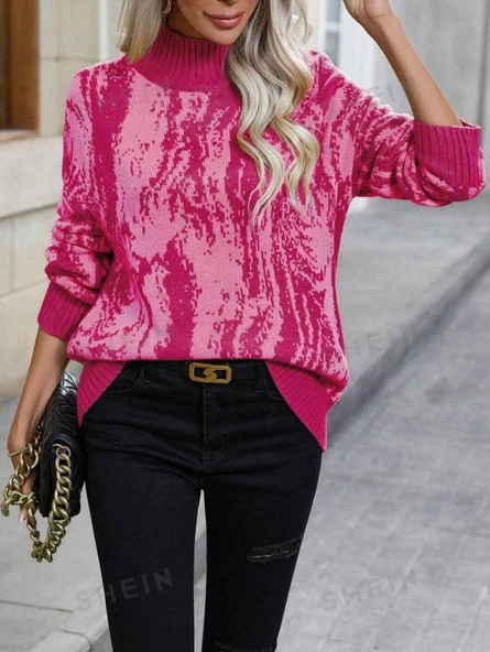 Kadın Uzun Kollu Balıkçı Yaka çok Renkli Triko Bluz - 2