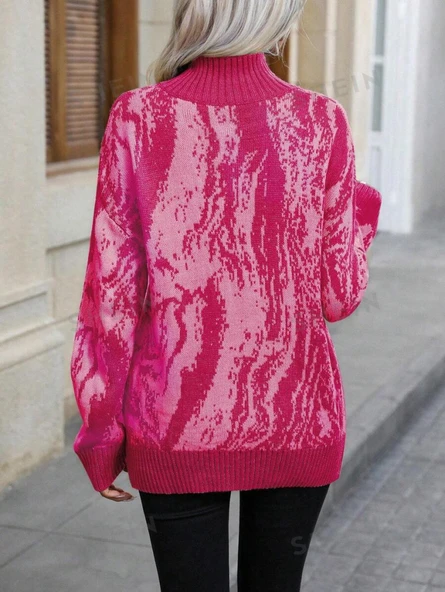 Kadın Uzun Kollu Balıkçı Yaka çok Renkli Triko Bluz - 4