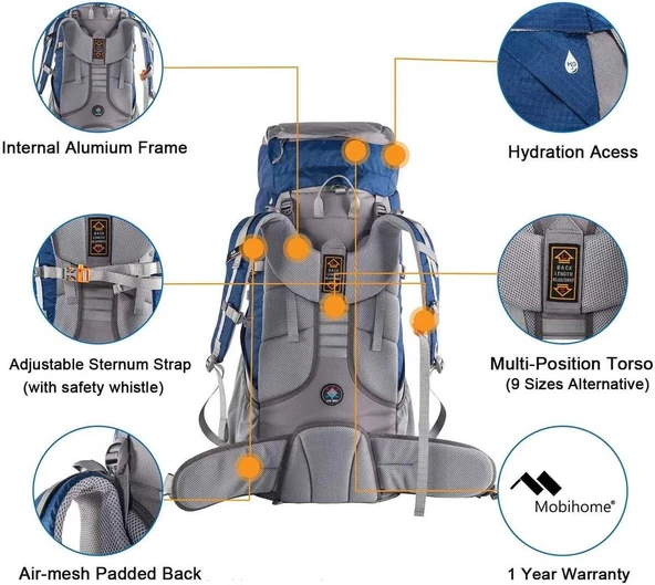 Mobihome Hiking Sırt Çantası 55+5 Litre Dağcı Sırt Çantası - 3