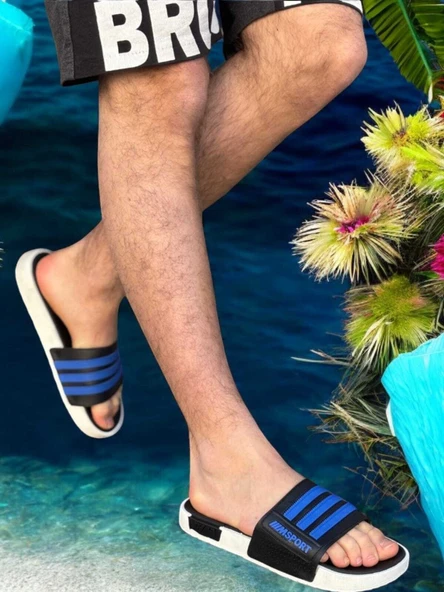 Unısex Mavi-Siyah Kaymaz Rahat Taban Deniz Plaj Havuz Banyo Günlük Terlik AQUA-8825 - 4