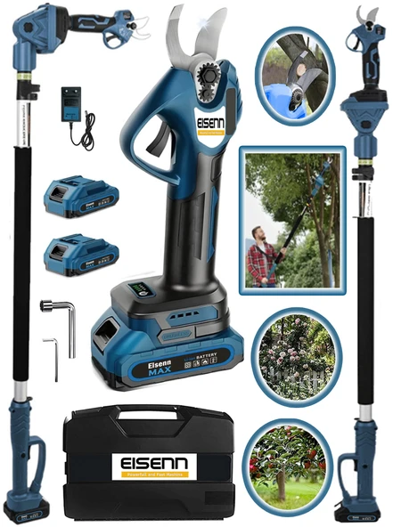 Eisenn German E-7741-M Bağ Makası Dal Budama Kesme Makinesi 10 PİLLİ Teleskopik Uzatmalı