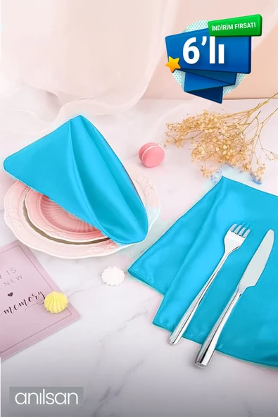 6’li %100 Pamuk Kumaş Peçete Açık Mavi 50x50 Cm Mutfak Bezi Sofra Sunum Servis Peçetesi