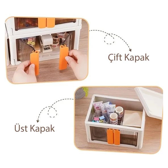 SUNUP SN-25881 40X64X37CM 72L KATLANABİLİR PLASTİK SAKLAMA KUTUSU KAHVERENGİ KAPAKLI TEKERLEKLİ - Resim 6