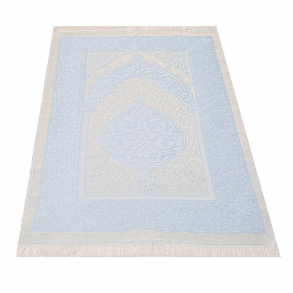 Hediyelik Seccade, Kadife Yasin (İsme Özel), İnci Tesbih, Asetat Kutulu (26×23) İslami Set-Mavi - 3