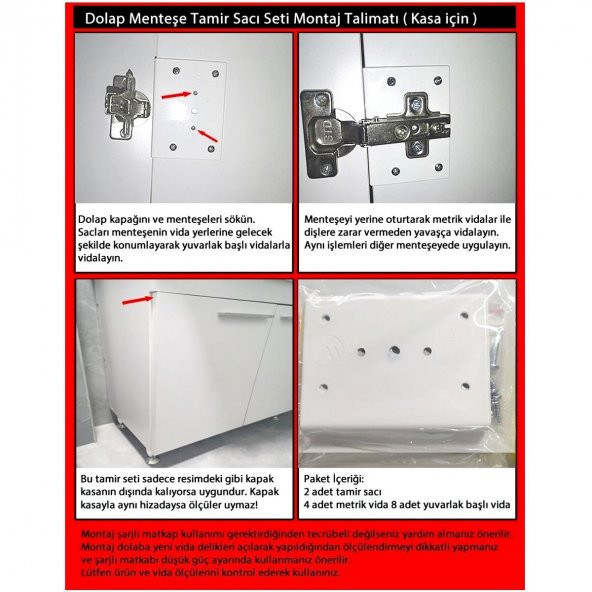 Dolap Menteşe Tamir Sacı Seti Kasa Kısmı İçin 2 li