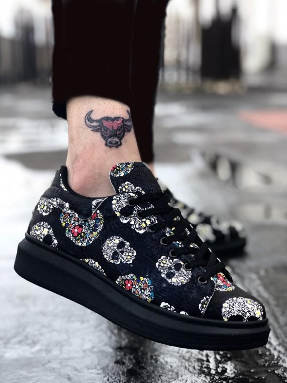 BA0501 Bağcıklı  Siyah Danger Kalın Taban Unisex Ayakkabı - 1