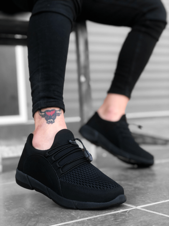 BA0173 Kalın Taban Lastikli Tarz Sneakers Siyah Erkek Spor Ayakkabısı