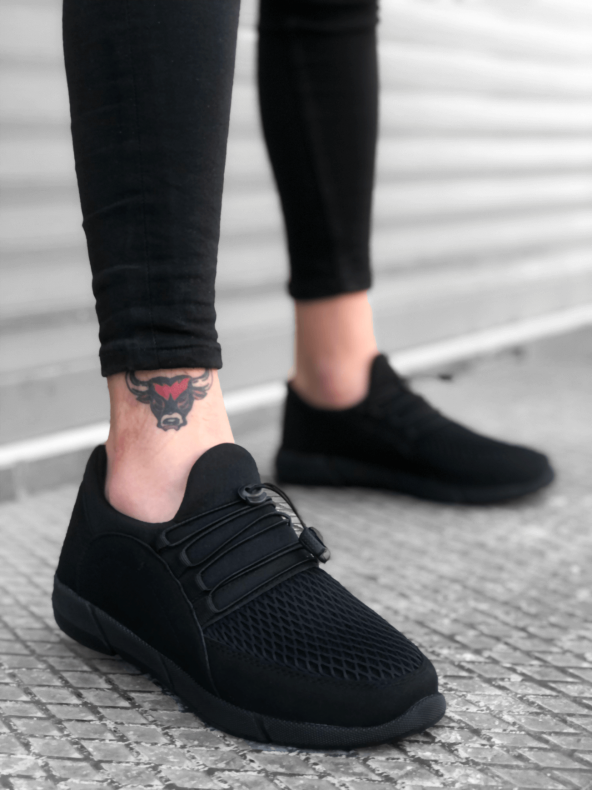 BA0173 Kalın Taban Lastikli Tarz Sneakers Siyah Erkek Spor Ayakkabısı - 2