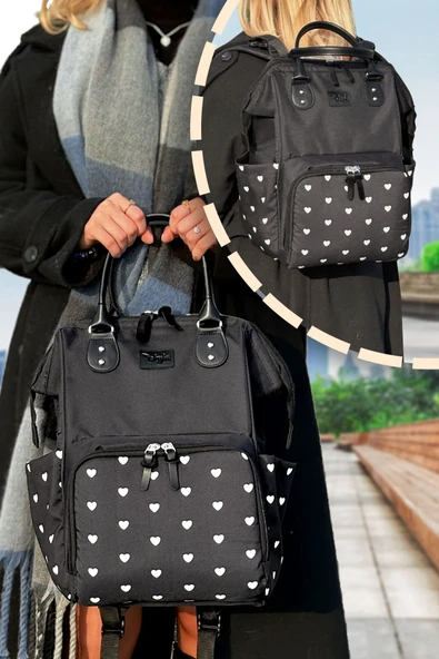 STYLO Paris X Pro  Kadın ve Anne Bebek Bakım Sırt Çantası Kalpli - 7