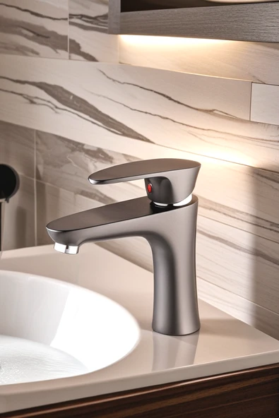 POLYFIT ANTRASİT GRİ MİX LAVABO BATARYASI YÜKSEK 18 CM - 6