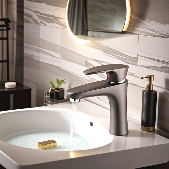 POLYFIT ANTRASİT GRİ MİX LAVABO BATARYASI YÜKSEK 18 CM - 2