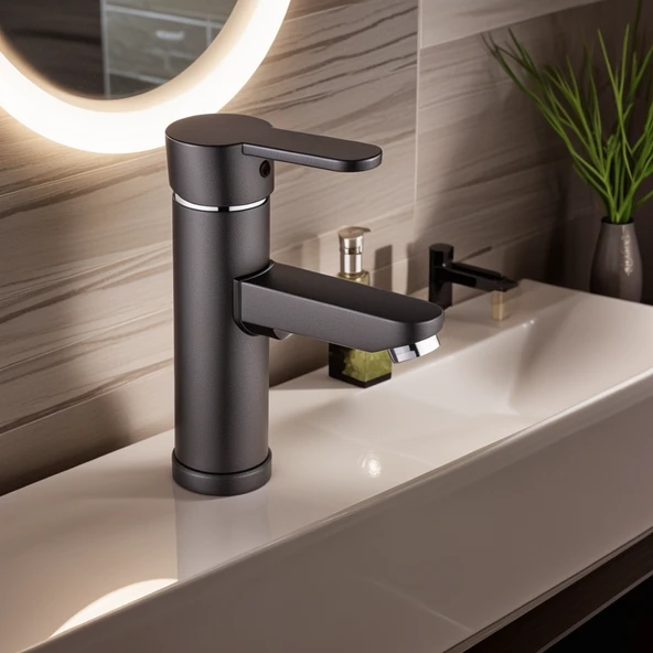 POLYFIT ANTRASİT GRİ MİX LAVABO BATARYASI F1 MODEL 19 CM - 5