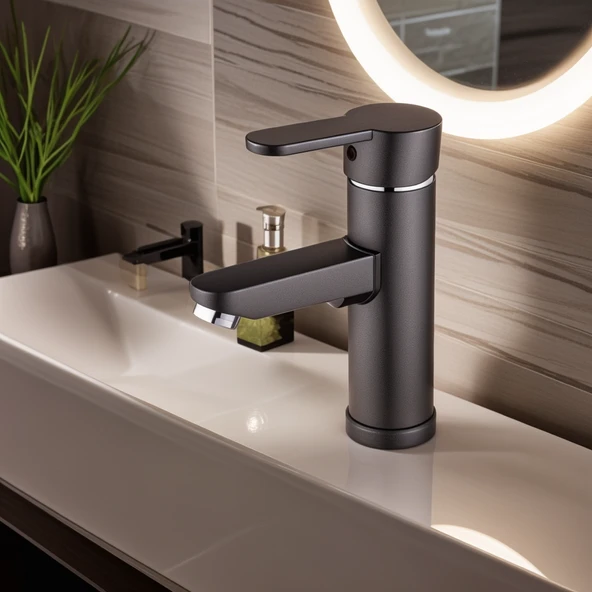 POLYFIT ANTRASİT GRİ MİX LAVABO BATARYASI F1 MODEL 19 CM - 2