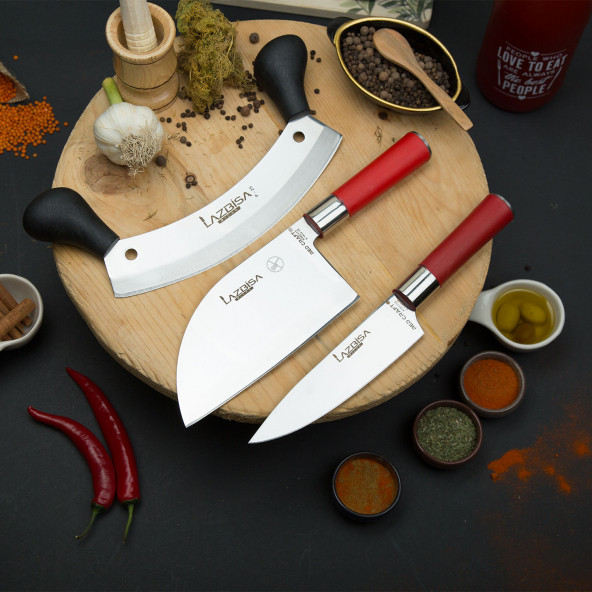 LAZBİSA Mutfak Bıçak Seti Et Sebze Ekmek Meyve Şef Red Craft Seri Almazan Pizza Şef No: 2