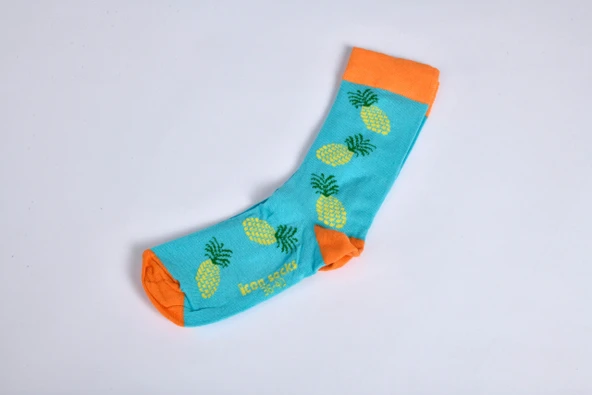 Neon Ananas Figürlü  Pamuklu Soket  Çorap - 3