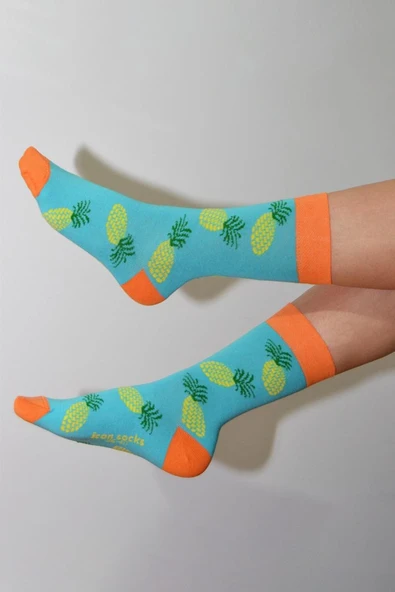 Neon Ananas Figürlü  Pamuklu Soket  Çorap