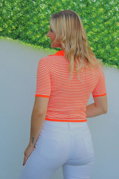 Polo Yaka Çizgili Tişört Turuncu - 140.055 - 5