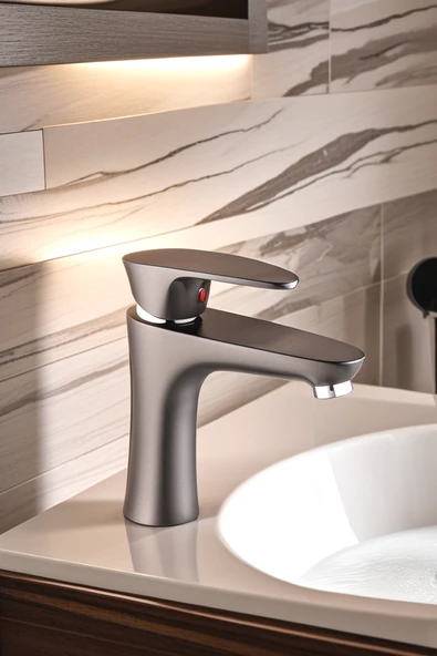 POLYFIT ANTRASİT GRİ MİX LAVABO BATARYASI YÜKSEK 18 CM - 4