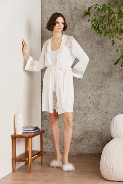 Pierre Cardin 4015 Penye Dantelli Gecelik ve Sabahlık Takım - 10