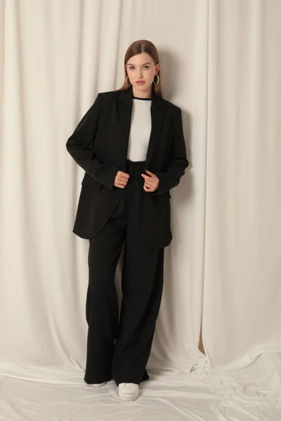 Atlas Kumaş Oversize Kadın Siyah Ceket - 4