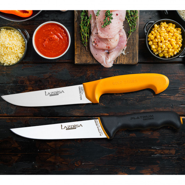 LAZBİSA Mutfak Bıçak Seti Et Ekmek Sebze Bıçağı Platinum Gold 2 li Set