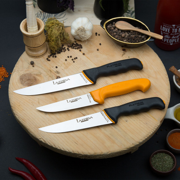 LAZBİSA Mutfak Bıçak Seti Et Ekmek Sebze Bıçağı Platinum Gold 3 lü Set