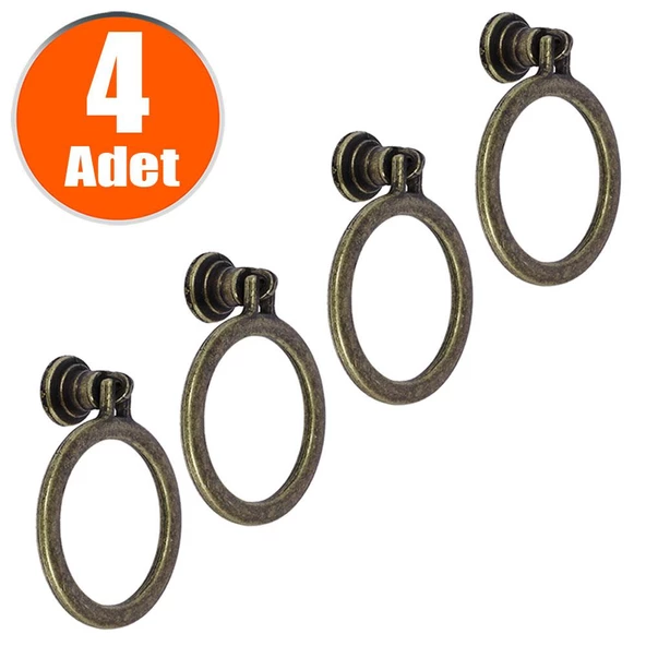 Sarkaç Eskitme Antik Sarı Metal Halka (4 ADET) Mobilya Mutfak Çekmece Dolap Kulpu Kulbu Kulpları