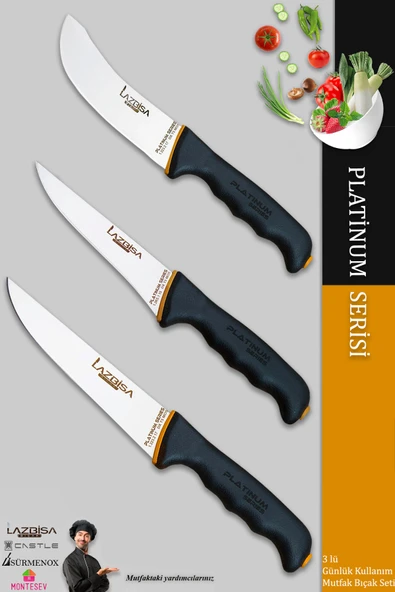 LAZBİSA Platinum Serisi Mutfak Bıçak Seti Et Ekmek Sebze Meyve Bıçağı 3 Lü Set Günlük Kullanım (MFT-247)