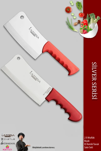 LAZBİSA Silver Serisi Et Kemik Tavuk Satırı Mutfak Bıçak Satırı 2 Li Set ( Mft-005 )