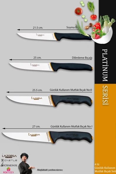 LAZBİSA Platinum Serisi Mutfak Bıçak Seti Et Ekmek Sebze Meyve Bıçağı 5 Li Set Günlük Kullanım (MFT-019) - Resim 2