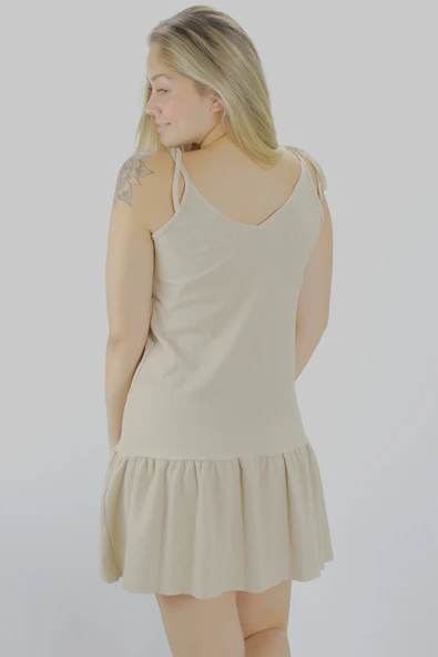 Krinkıl İp Askılı Elbise Vizon - 1456.65 - 4