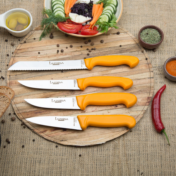LAZBİSA Mutfak Bıçak Seti Şef Et Sebze Ekmek Bıçağı Üst Kalite Gold Serisi 4lü Set