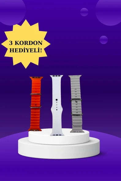 Akıllı Saat Arama Görüşme Bildirim Görme Uyku ve Sağlık Takibi Nabız Ölçer 3 Kordon Hediyeli - 3