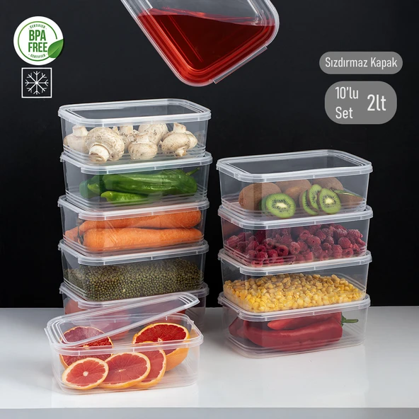 Porsima 4302 10'lu Buzluk Düzenleyici Saklama Kabı Kendinden Kapaklı Derin Dondurucu Saklama Kabı 2Lt Şeffaf - 2