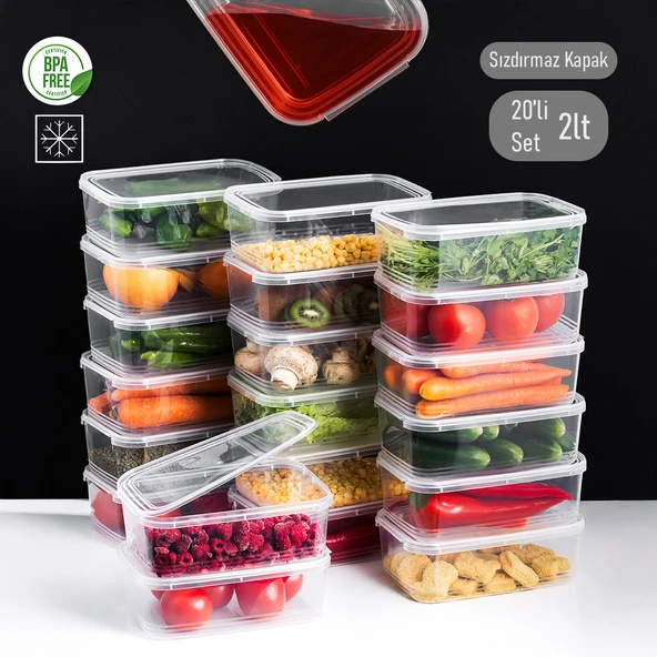 Porsima 4302 20'li Buzluk Düzenleyici Saklama Kabı Kendinden Kapaklı Derin Dondurucu Saklama Kabı 2Lt Şeffaf - 2