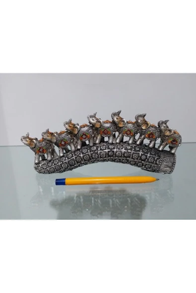 7'li Altın Renk Fil Dekoratif Biblo Tek Parça Küçük 24 Cm - 2