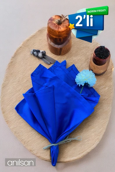 2’li %100 Pamuk Kumaş Peçete Mavi 50x50 Cm Mutfak Bezi Sofra Sunum Servis Peçetesi