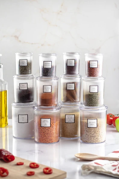 12'li Barok Yuvarlak 3 Boy Kavanoz Seti & Saklama Kabı & Erzak Kabı  (4*1000 ML, 4*500 ML,4*250 ML) - 3