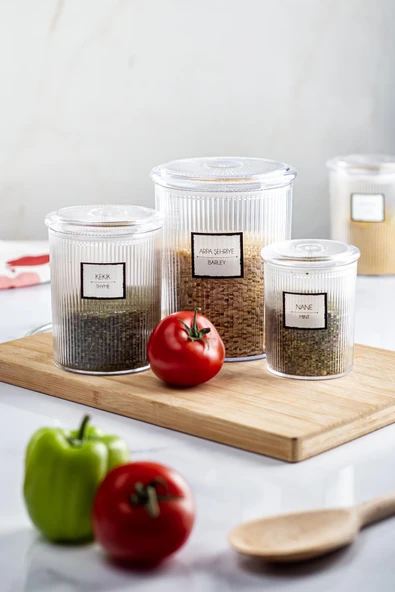 12'li Barok Yuvarlak 3 Boy Kavanoz Seti & Saklama Kabı & Erzak Kabı  (4*1000 ML, 4*500 ML,4*250 ML) - 4