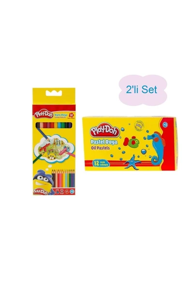 Play-doh 12 Renk Kuru Boya Tam Boy Ve Pastel Boya 12 Renk 2 Li Set