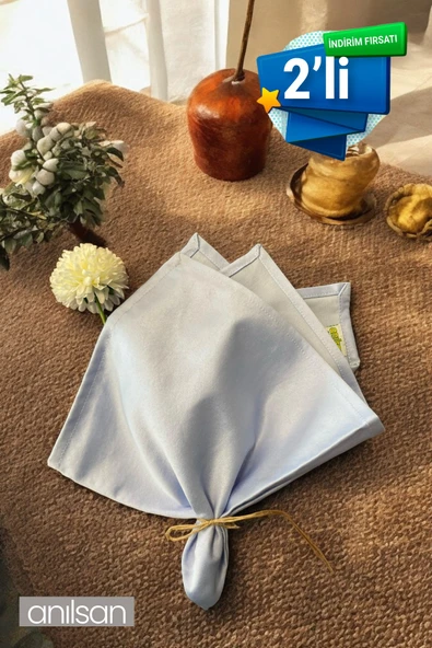 2’li %100 Pamuk Kumaş Peçete Açık Mavi 50x50 Cm Mutfak Bezi Sofra Sunum Servis Peçetesi