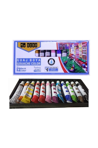 Guaj Boya 12 Renk X 9 Ml Su Bazlı Tüp 1 Paket Mydido Guaj Boya 12 Li