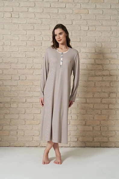 1717 Melisa Kadın Düğmeli Uzun Gecelik