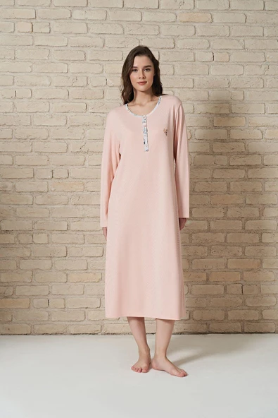 1717 Melisa Kadın Düğmeli Uzun Gecelik - 4