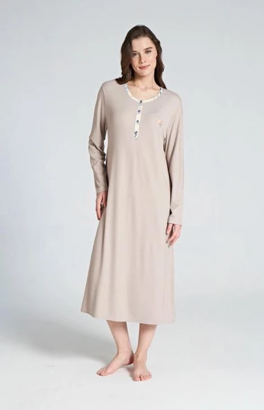 1717 Melisa Kadın Düğmeli Uzun Gecelik - 2
