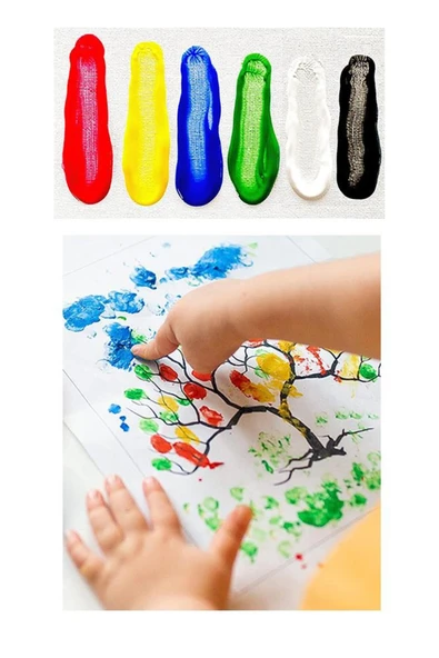 Parmak Boyası 6 Renk 25 ml 1 Paket 6 Lı Parmak Boya Anasınıfı Okul Öncesi Kreş Etkinlik - 3