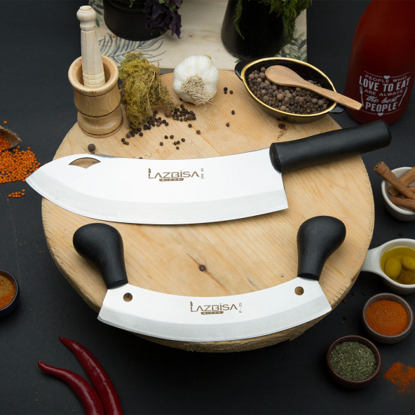 LAZBİSA Mutfak Bıçak Seti Zırh Bıçağı Kıyma Pizza Satırı Kıyma Doğrayıcı 2li Zırh Set