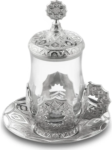 Selçuklu 6 Kişilik 24 Parça Gümüş Renkli Çay Bardağı Sunum Seti - 2